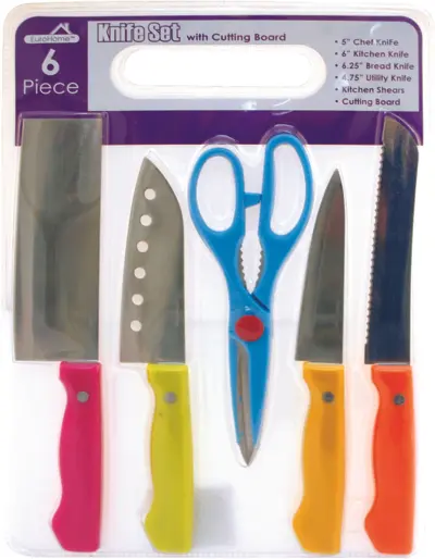 Wholesale 6 Piece Knife Set With Cutting Board(12x$8.60)