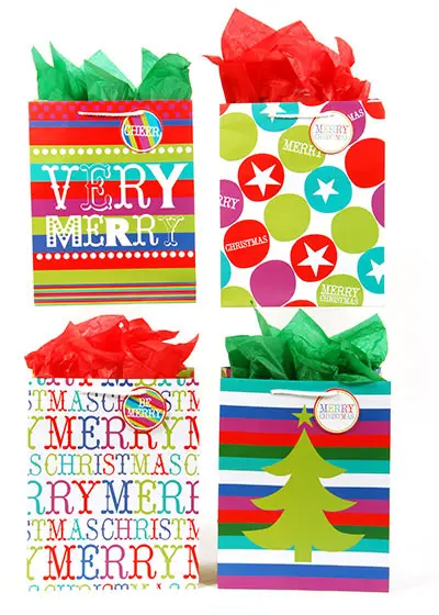 Wholesale Bold Holiday Joy Gift Bags [Square Large](120x$1.29)