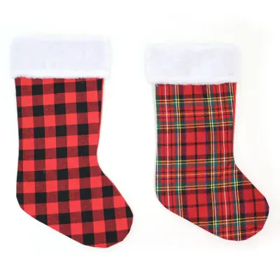 Wholesale Plaid Christmas Stockings With Trim(48x$2.86)