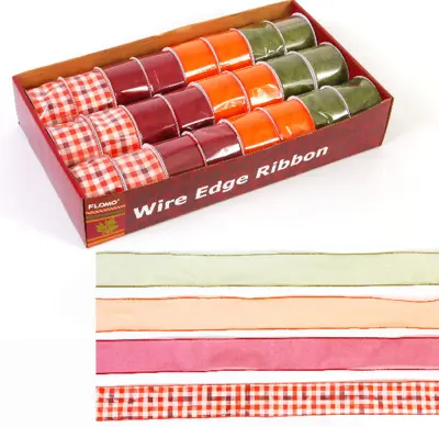 Wholesale Autumn Checkered Chiffon Wire Edge Ribbon(48x$1.49)