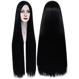 Gothic Vampire Lady Extra Long Straight Black Cosplay Halloween Wig