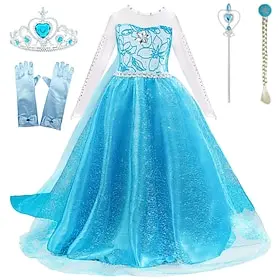 Halloween Kids Girls' Frozen Fairytale Princess Elsa Costume Dress Sequin Floral Performance Party Blue Maxi Long Sleeve Princess Sweet Dresses Fall Winter Reg