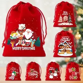 7pcs Large Christmas Drawstring Bags - Santa Claus, Merry Christmas, Red  Green Holiday Party Favors with Drawstring Closure Gift Bags Ideal for Xmas, Hallowee