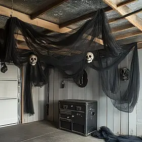 Halloween Black Creepy Cloth, 16.5/26/33FT Stretchable Chiffon Cheesecloth Fabric, Cuttable Horror Gauze for Haunted House, Fireplace, Table, Wall, Door, Indoo
