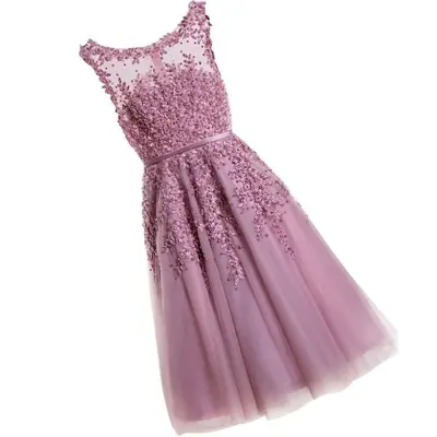 New 2021 Short Prom Dresses Blush Pink Round Neck Sleeveless A Line Appliques Lace Pearl Beaded Knee Length Formal Evening Gowns