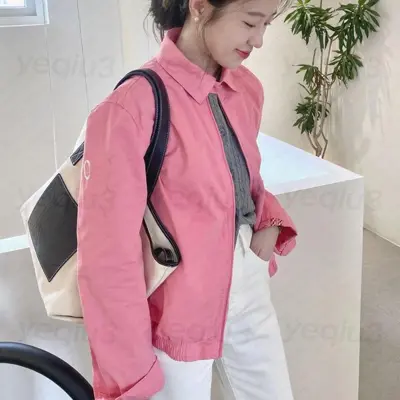 Womens Cropped jacket Preppy Style Jacket Cotton Fall Winter Casual Outerwear with Pony Embroidery