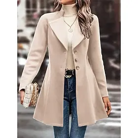 Women's Winter Coat Outdoor Street Daily Wear Fall Winter Regular Coat Regular Fit Thermal Warm Breathable Stylish Casual Jacket Long Sleeve Plain with Pockets