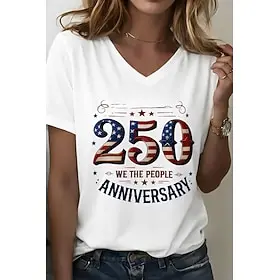 Women's 250th Anniversary Patriotic T Shirt Print Graphic Flag Vintage Stylish Classic Short Sleeve V Neck Regular Tops Daily White Summer Spring Fall