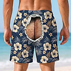 Men's Floral Swim Trunks Bathing Suits Swim Shorts Board Shorts Mid Waist Hawaiian Beach Vacation Wear Drawstring Elastic Drawstring Waist Designer Clothing Ap