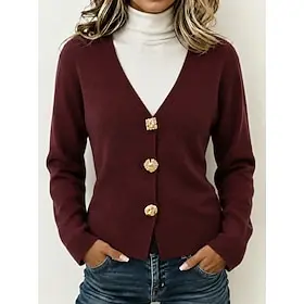 Women's Sweater Cardigan Sweater Casual V Neck Buttons Knitted Long Sleeve Crop Tops Knit White Black Fall Winter