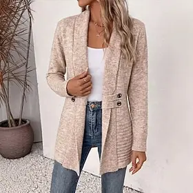Women's Long Cardigan Knit Cardigan Streetwear Work Open Front Knitted Long Sleeve Long Tops Knit claret Coffee brown Fall Winter