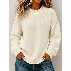 Women's Pullover Daily Casual Chunky Turtleneck Oversized Knitted Long Sleeve Long Tops Knit Daily Home Outdoor White Black Fall Winter