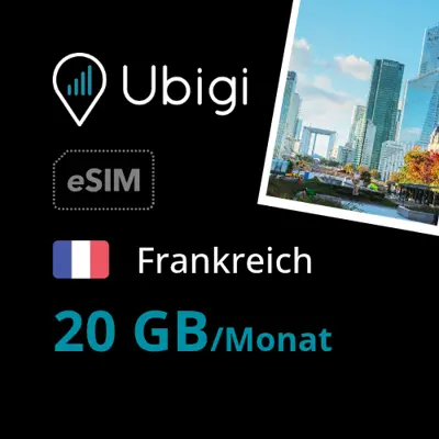 Prepaid-eSIM Frankreich - 20GB/Monat - Ubigi